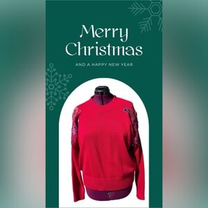 Aventura Women's Vibrant Red Sweater with EMBROIDERED Floral Design